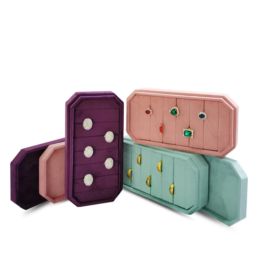 Velvet Jewelry Box Exquisite Gift Box for Wedding Birthday Christmas Day - Octagonal Ring Earring Organizer Display Tray