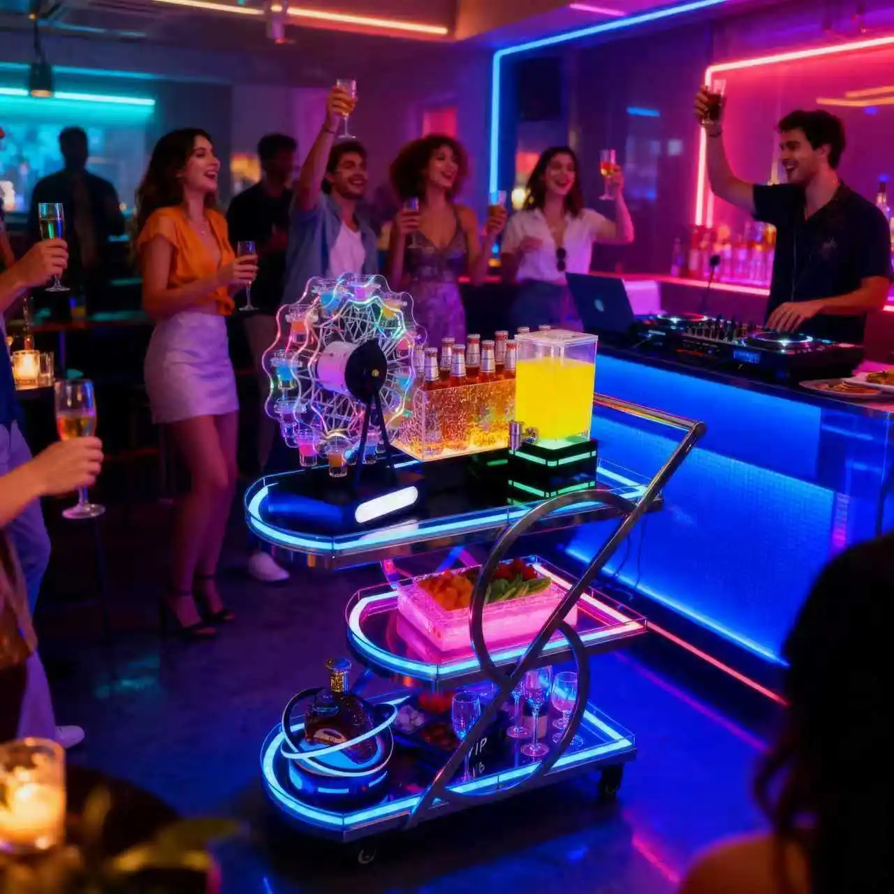Bar ktv wine cart birthday cake cart luxury hotel food delivery cart hot pot restaurant LED luminous trolley