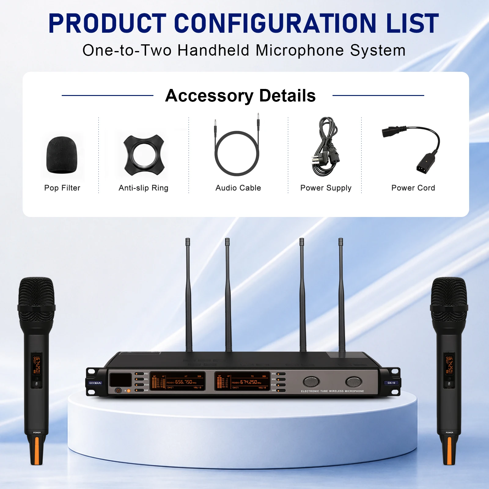 Gooermi GN20 UHF Tube Wireless Microphone System Dual Channel 4 Antenna Receiver Handheld Bodypack Mic 100m Anti Feedback Stage