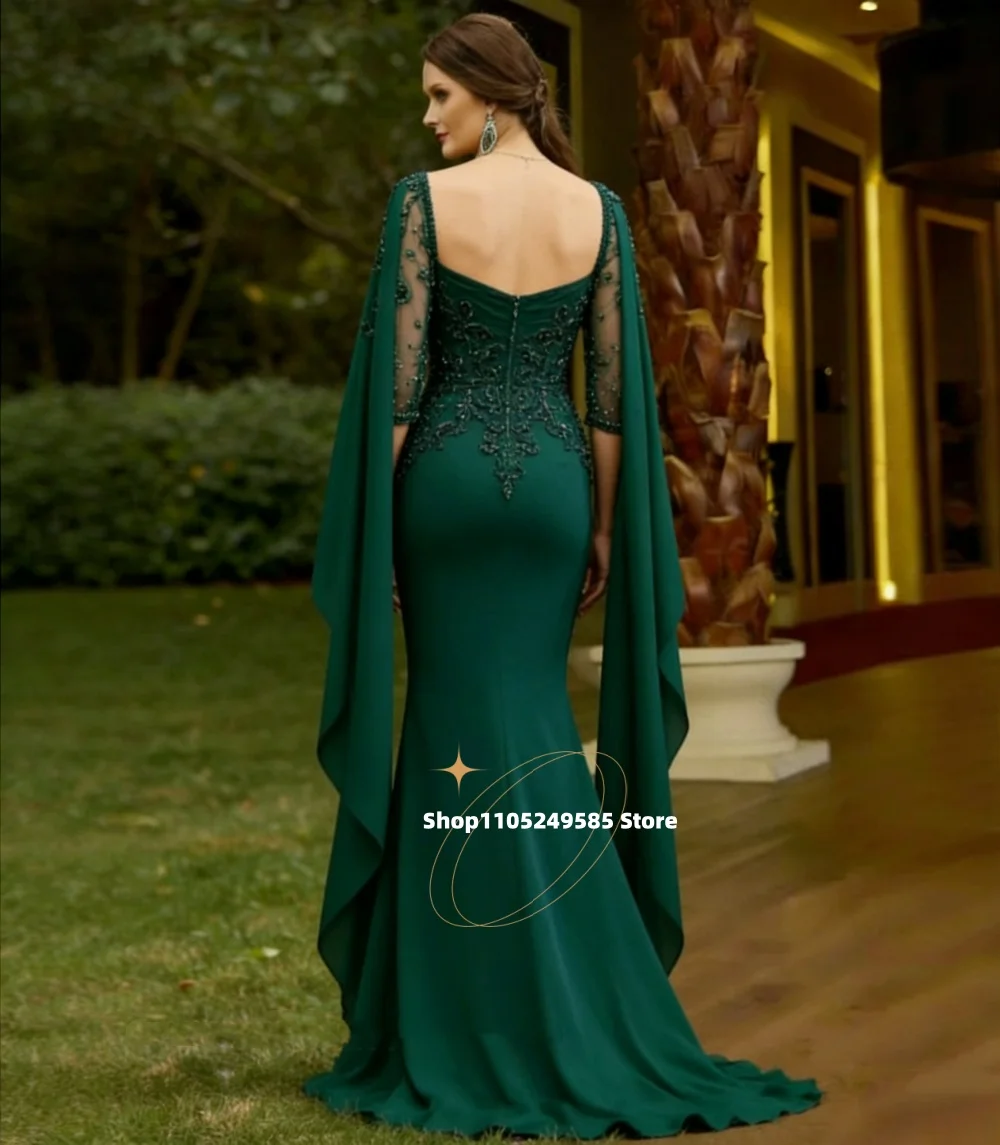 ชุดแม่เจ้าสาวสีเขียวเข้มยาวหรูหรา ผ้าซาตินทรงเมอร์เมด ชุดออกงานสำหรับแม่เจ้าบ่าว ชุดราตรีงานแต่งงาน ชุดสำหรับแขกในงานแต่งงาน สามารถสั่งตัดได้