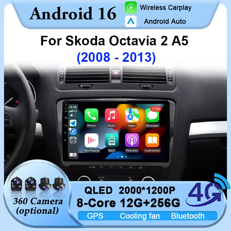 

Head Unit Car Radio For Skoda Octavia 2 A5 2008-2013 Wireless Carplay Android Auto Bluetooth GPS Navigation Multimedia Player