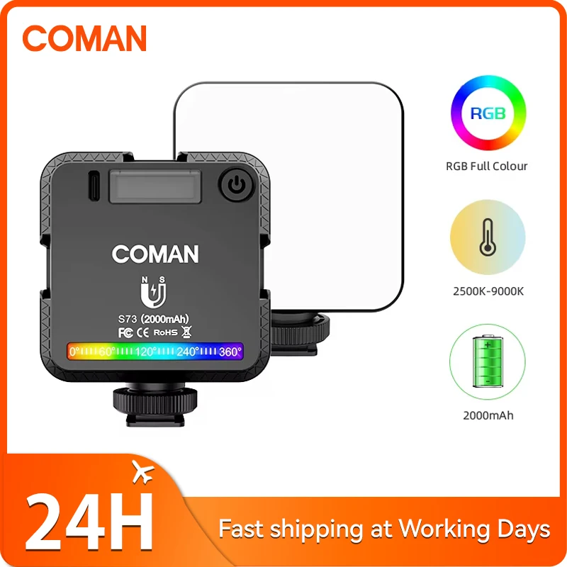 

COMAN S73 Full Color RGB LED Video Light 2500K-9000K 800LUX Magnetic Mini Fill Extend 3 Cold Shoe 2000mAh Type-C Camera Light