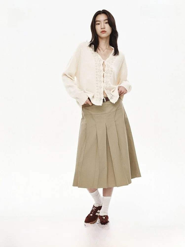 

H&M Women's Knitted Cardigan Spring 2026 Me Design Trendy Knitted Outerwear Button Detail Lace Trim Polyester Wool Blend