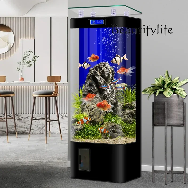 New intelligent hot bending integrated glass fish tank living room vertical goldfish tank household ecological aquarium