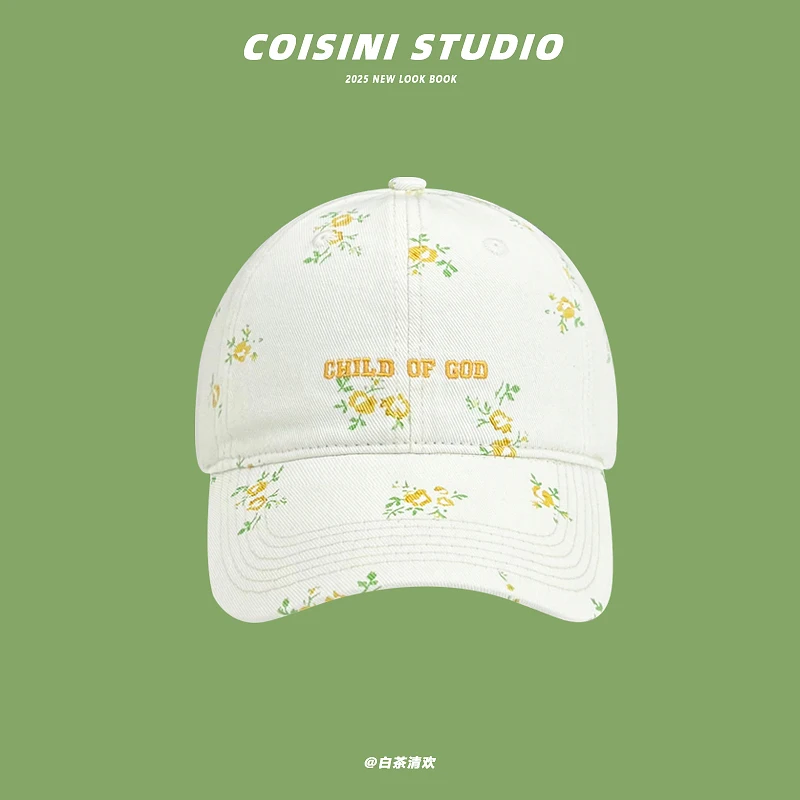 

New Japanese Fresh Pastoral Style Floral Baseball Cap Spring and Summer Travel Sun Protection Versatile Elegant Women's Hats