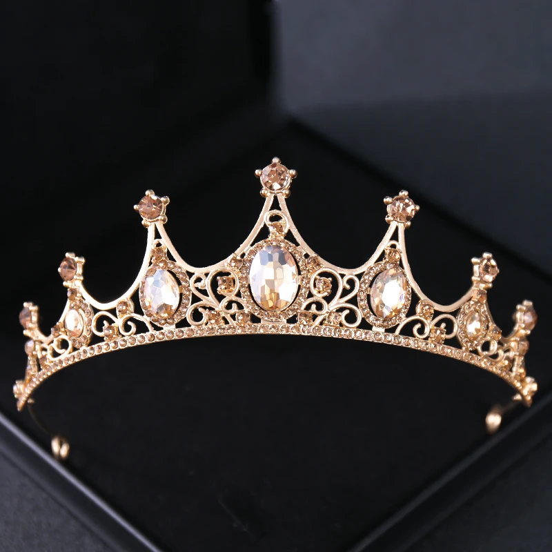 Gold Color Crystal Bridal Tiaras And Crowns Rhinestone Prom Diadem Headband Bridal Wedding Hair Accessories Jewelry Crown Tiara