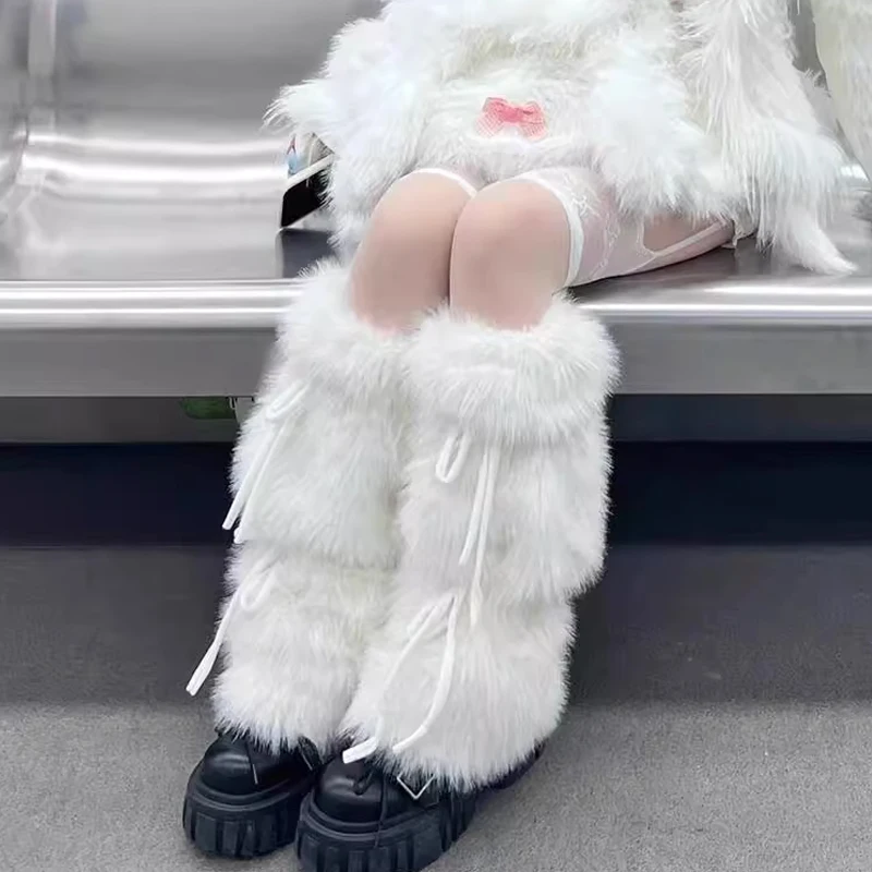 

Abifeng Culture, осенне-зимние теплые шерстяные плюшевые носки для девочек с ремешком и бантом, имитация меха, комплект носков в стиле Лолиты Y2k
