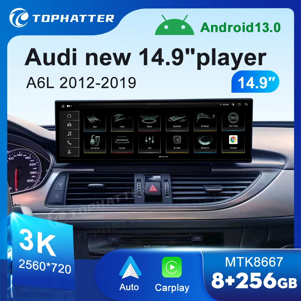 14.9 inch Car Radio For Audi A6 A7 RS7 C7 S6 screen Wireless CarPlay Android Auto Multimedia Player Navi display Head Unit Video 