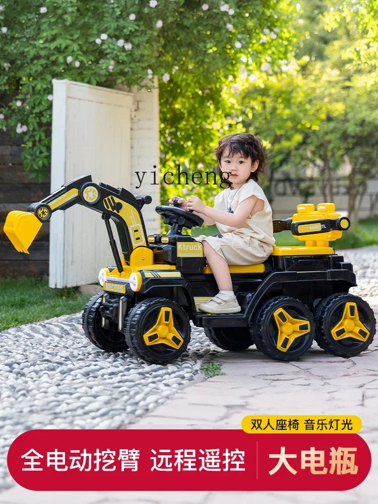 Tqh Children's Excavator Toy Car Can Sit Remote Control Electric Engineering Car Large Six-Wheel off-Road Excavator