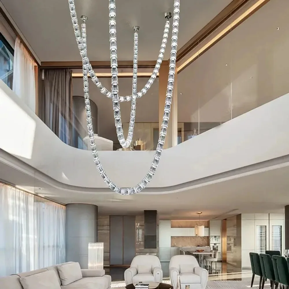 

Long Necklace Led Bubble Pendant Light Hall Stair Duplex Loft Chandelier Villa High Ceiling Chandelier Hotel Lobby Hanging Lamp