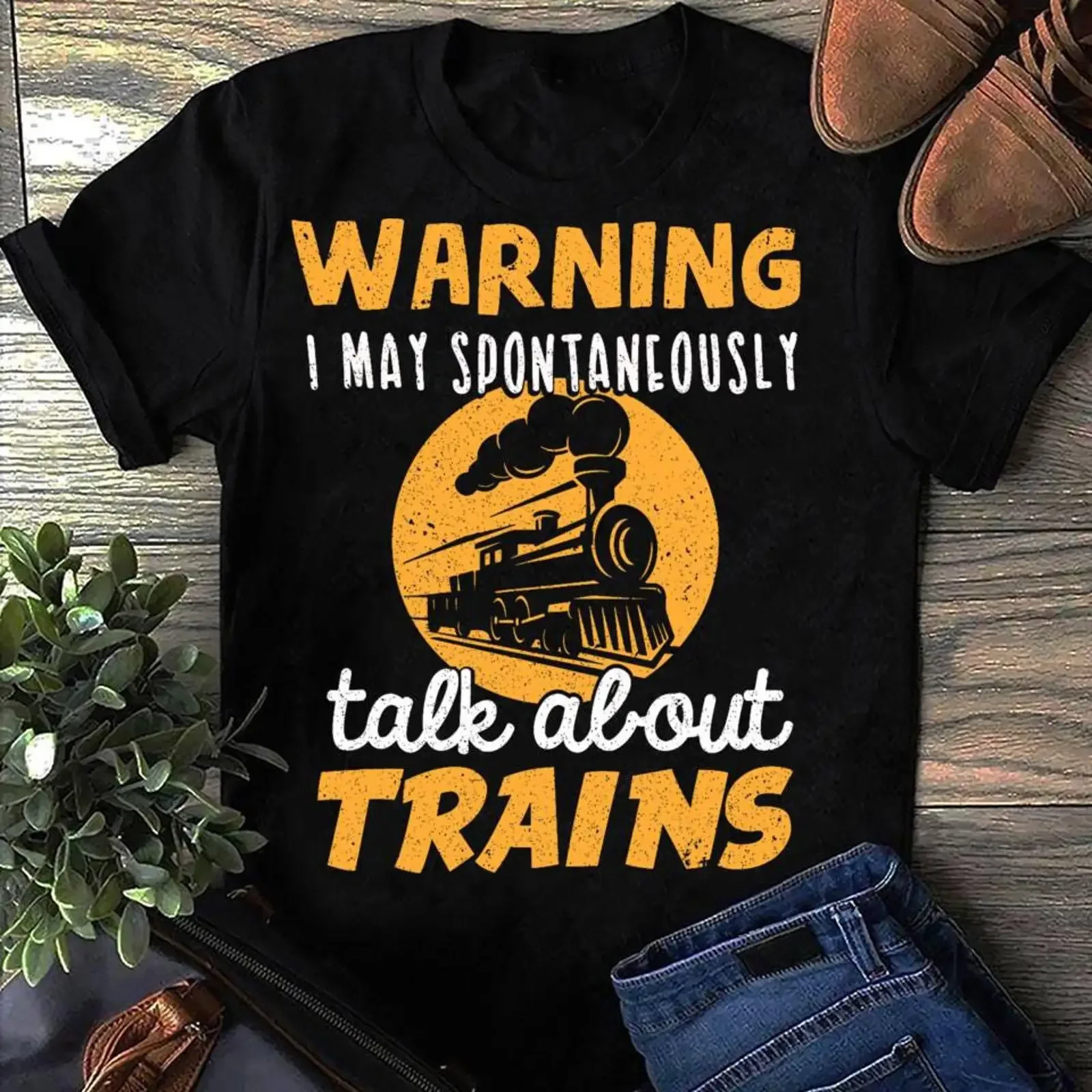 Warning I May Spontaneously Talk About Trains T Shirt Funny for Train Lover Enthusiast Engineer vintage Washed designer clothes