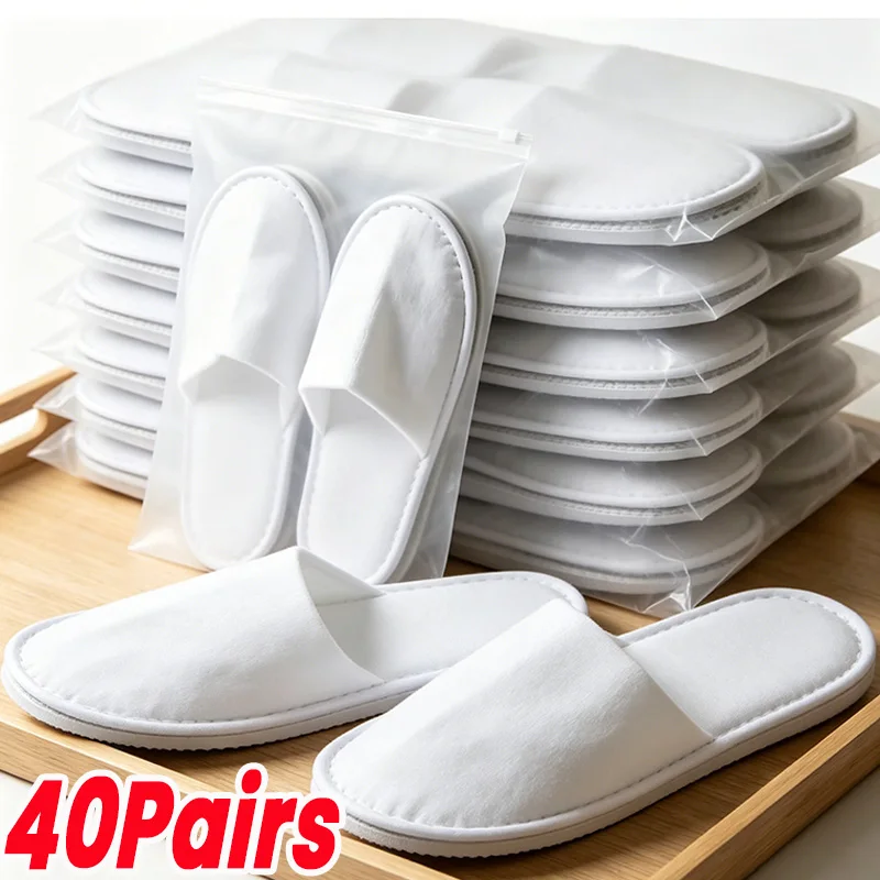 

1-40pairs New Unisex Disposable White Hotel Slipper Slippers for Home Guests Non-Slip Bathroom Spa Slippers Shoes Wholesale