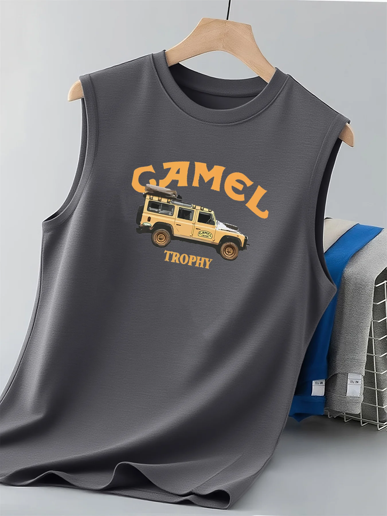 Chaleco sin mangas con cuello redondo y estampado de camello y desierto del Sáhara, informal, holgado, retro, a la moda, de verano, 100% algodón puro para hombre