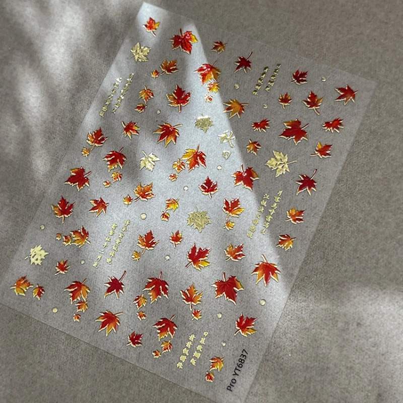 /Vly/Leaf Autumn Nail Art Sticker Fashion Elegant Bronzing Gold Fall Leaves Red Leaf Nail Decals DIY Nail Art Decoration 1Pcs