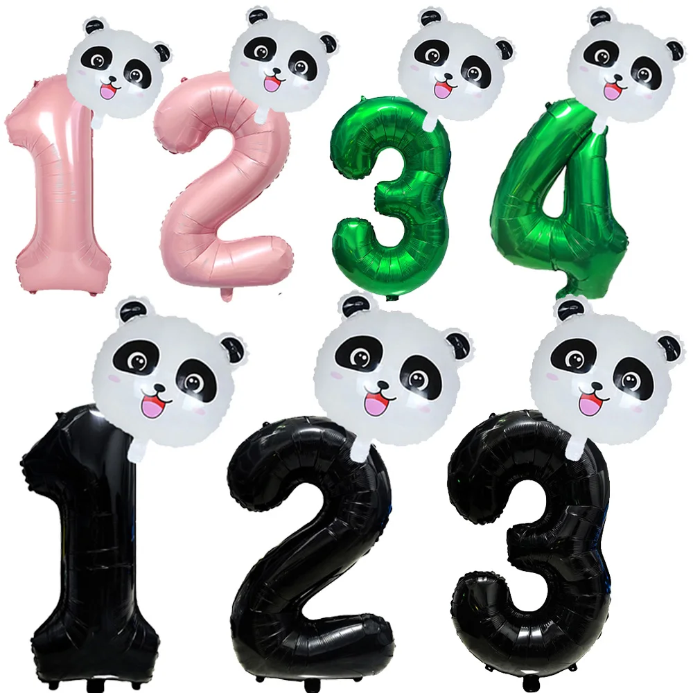 2pcs/set Cute Panda Foil Number Balloon Set 32 Inch Digit Balloons Animal Panda Theme Birthday Party Decor Photo Prop Supplies ﻿