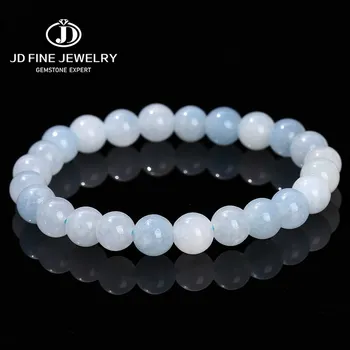 JD 고품질 모조 아쿠아 마린 칼세도니 라운드 비즈 팔찌, 여성용 매력, 스트레치 팔찌, 명상 쥬얼리, 6mm, 8mm, 10mm 