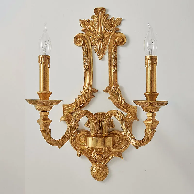 

French wall lamp European villa luxury retro living room dining room study bedroom bedside lamp classical copper lighting