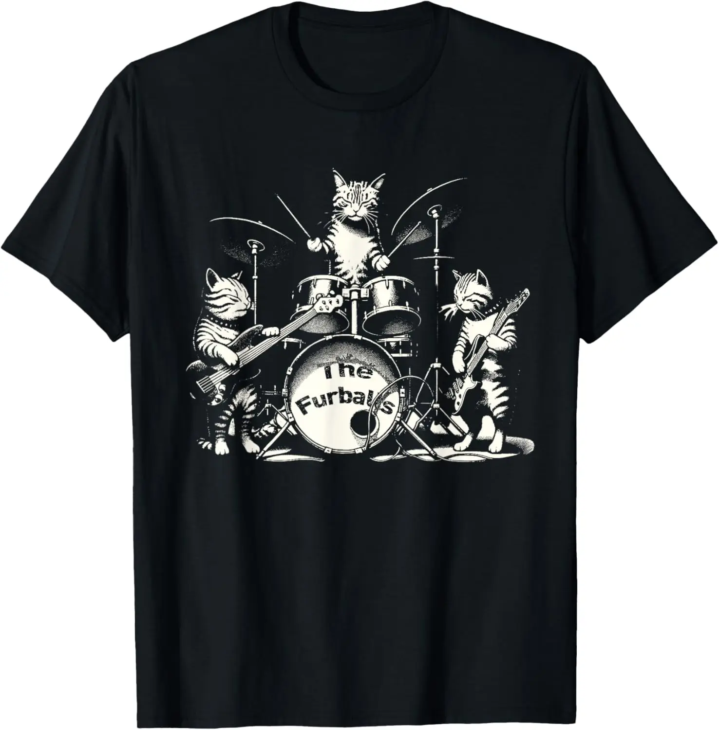 Funny Cat Kitties Band Rock Heavy Metal Music T-Shirt