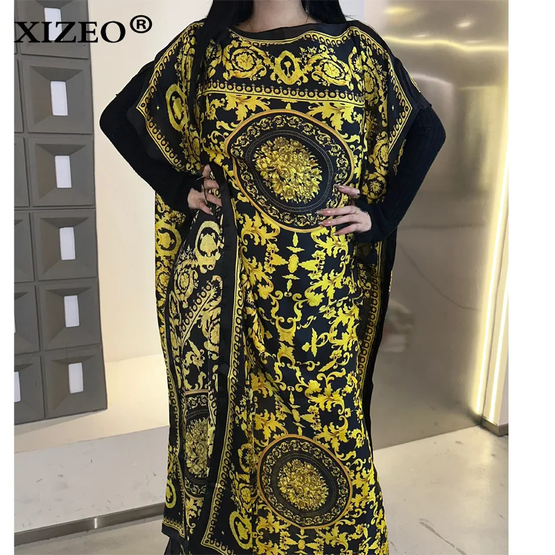 WINYI vestidos africanos musulmanes para mujer dubai abaya vestido caftán con estampado de puntos ondulados y cuello redondo, vestido largo elegante, vestido maxi