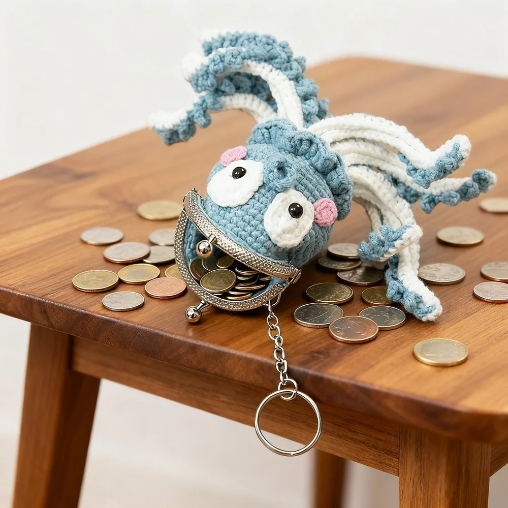 New Handmade Knitted Octopus Bag Colorful Soft Kiss Lock Coin Purse Cute Creative Keychain Storage Bag Party