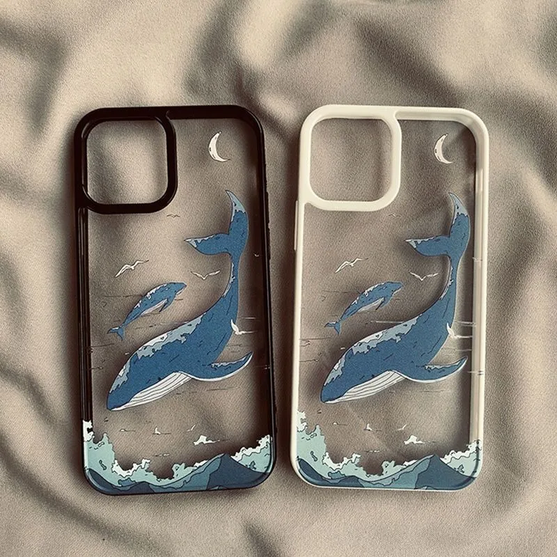 

Ocean Whale Wave Pattern Phone Case For iPhone 17 Air 16 15 14 Plus 13 12 11 Pro Max Border Blue Marine Shockproof Case