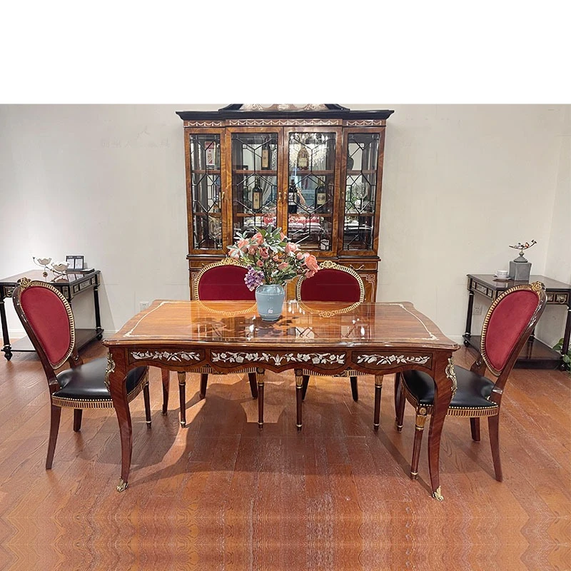 Furniture English castle long dining table Neoclassical copper shell inlaid European small apartment dining table
