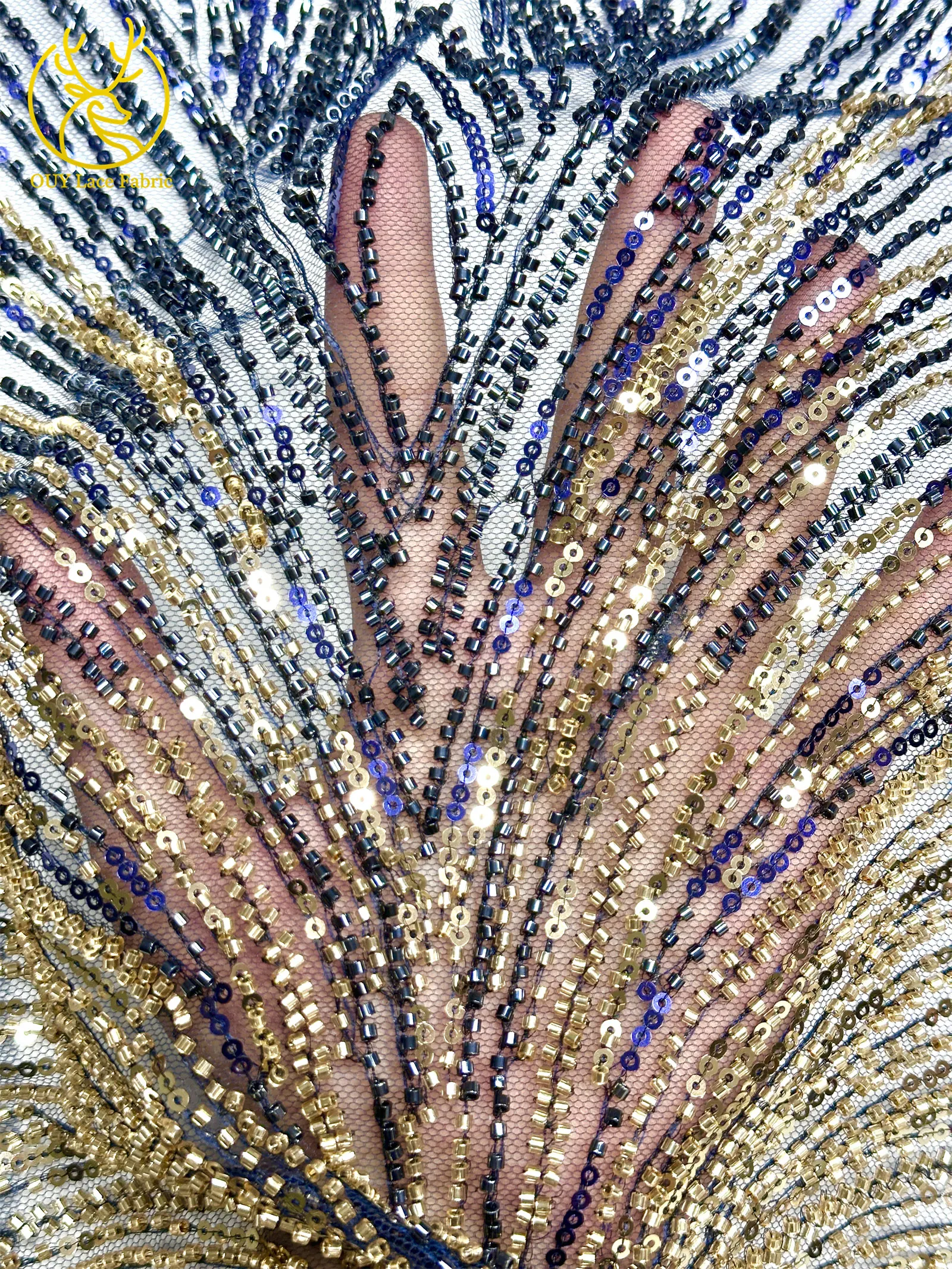 2026 Premium Spitze 5 Yards Französische Nigerianische Spitzenstoffe Afrikanische Pailletten-Perlen-Spitze für Damen Party Hochzeit Bankett – Detail 5