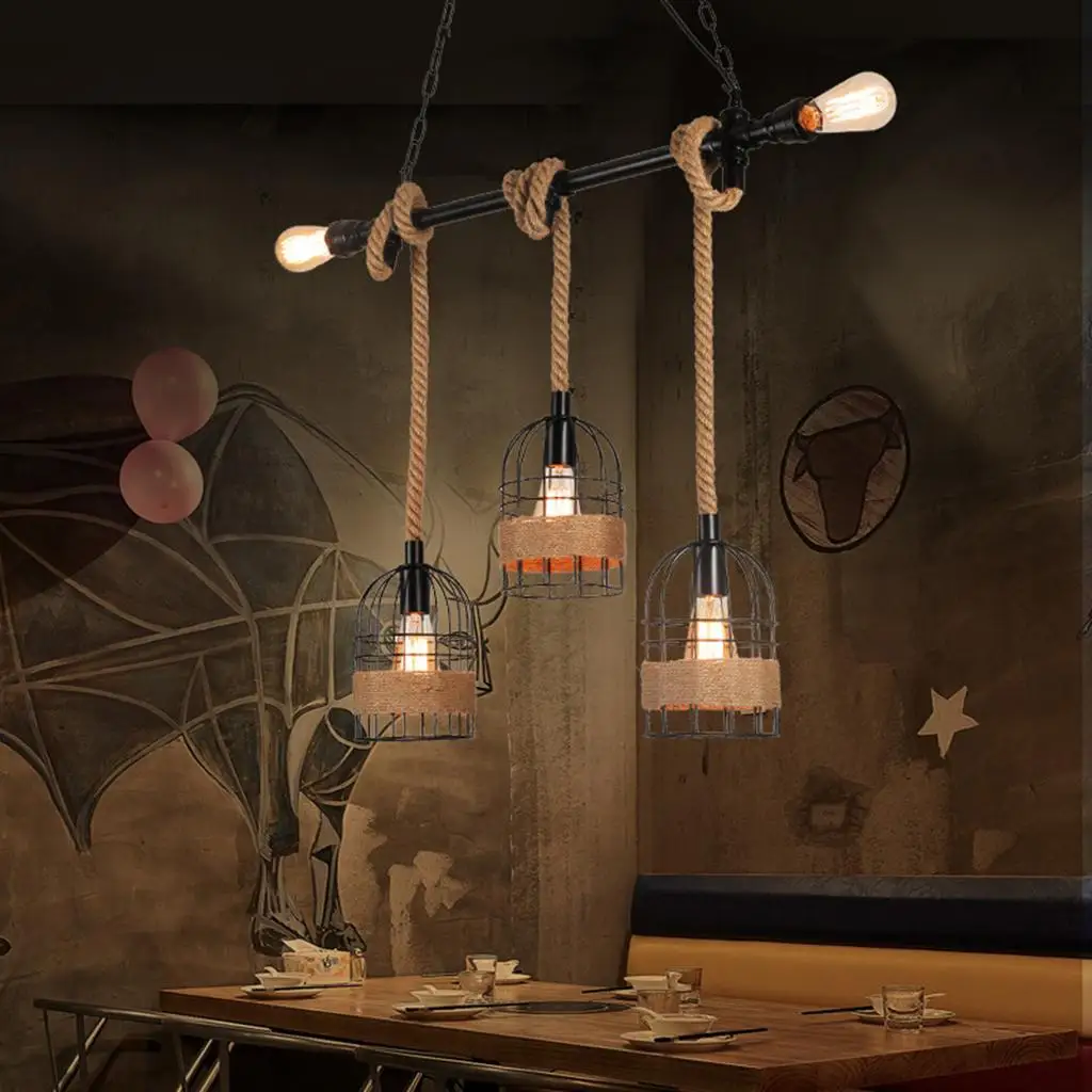 

Retro Style Pendant Light Chandelier Hemp Rope Creative Birdcage Lampshade Kit