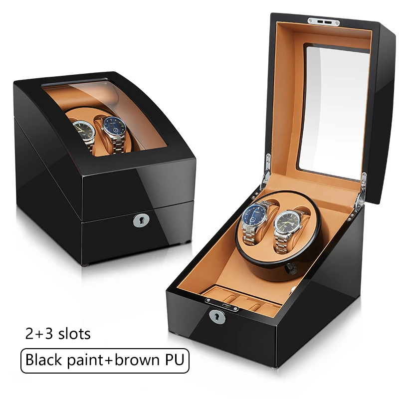 Double Watch Winder+ 3 Soft Leather Watch Pillows LED Automatic Watches Winding Box