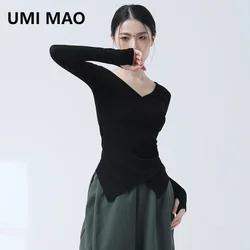 UMI MAO Top in stile cinese Femme Modern Dance con scollo a v fessura Slim Fit croce a maniche lunghe danza cinese da donna fisica artistica