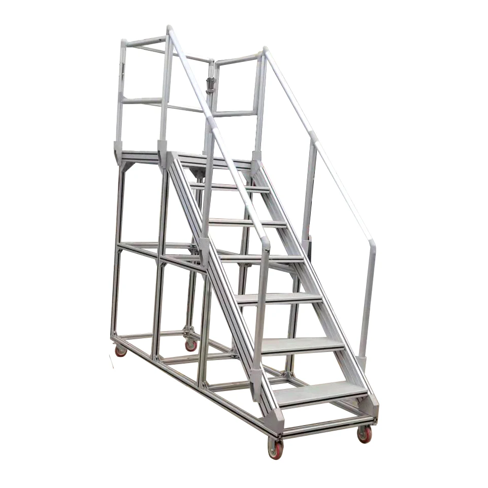 *Industrial Aluminum Profile Stair Platform Movable Metal Alu Alloy Staircase Stepping Ladders Step Ladder with Safety Handrail