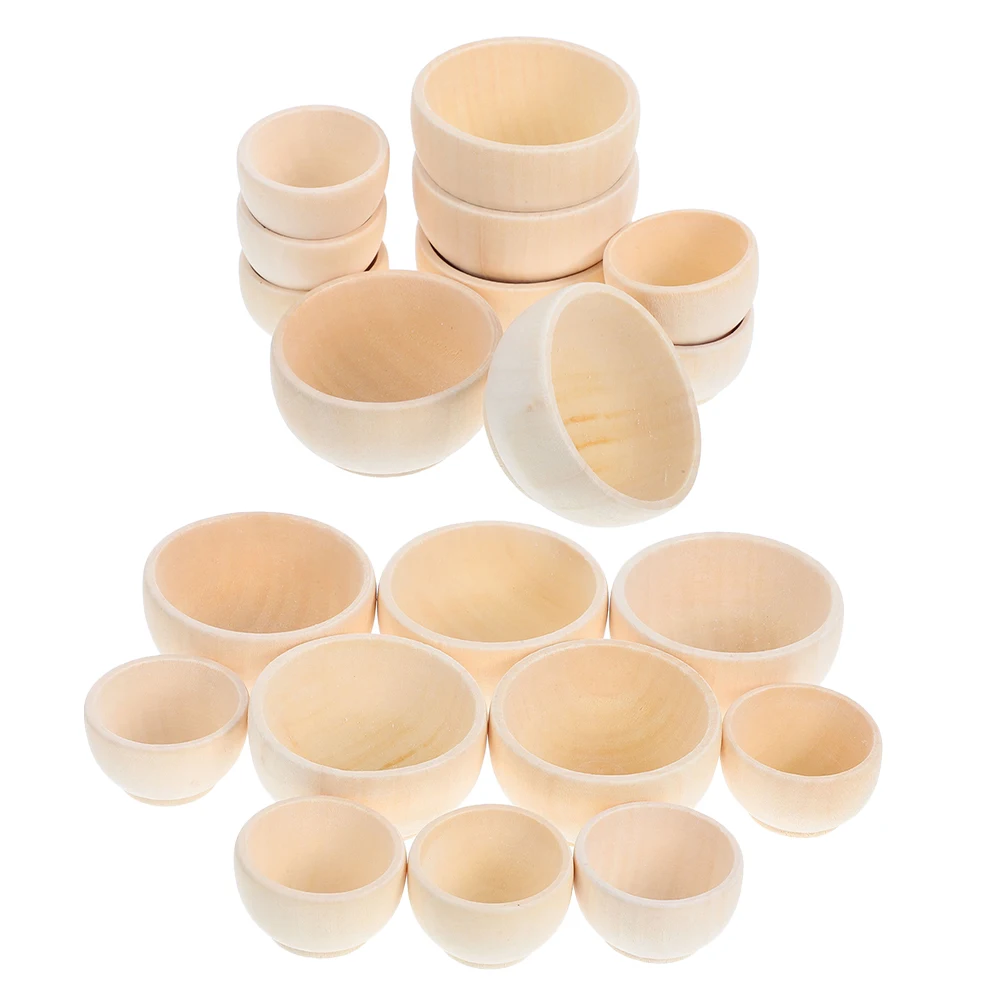 

20pcs Wooden Small Craft Project Unfinished Miniature Bowls Diy Supplies Blank Wood Pinch Bowls Natural Grain Decor