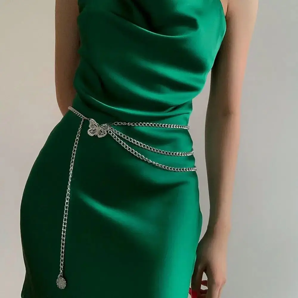 Ремень женский многослойный с бабочкой, модный пикантный пояс для платьев и джинсов, с вырезами, золотистый/серебристый