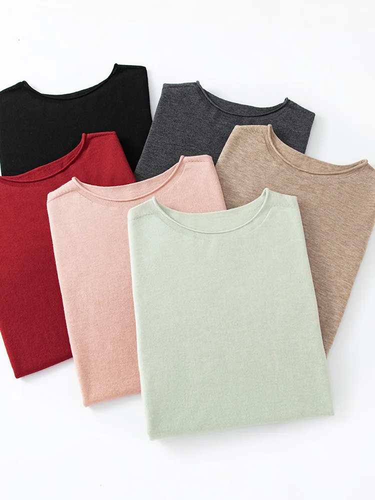 

Early Spring Woolen Knitwear round Ne ort Sve Loose Fit Soft Comfortable mid Sve Pure Color Top for Women Commute S...
