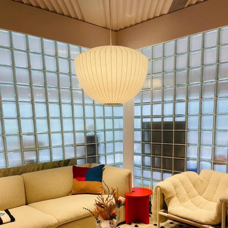 اليابانية وابي سابي الأبيض الاستدارة الحرير LED مُثبتة في السقف أضواء الرجعية مطعم غرفة المعيشة غرفة نوم المطبخ E27 مصباح معلق #3