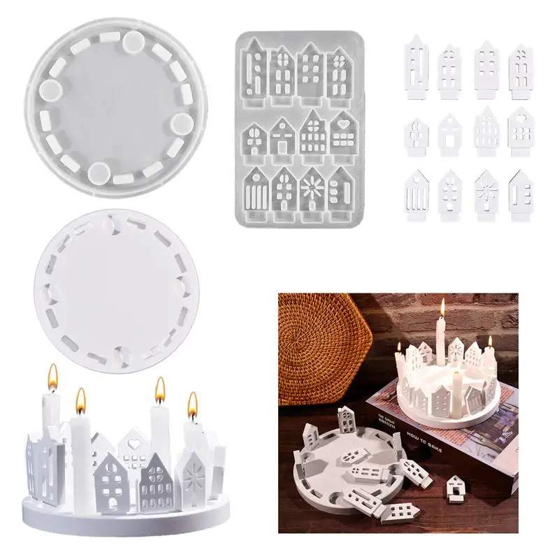 Easter Hollow House Design Tealight Candle Holder Silicone Mold DIY Castle Ornaments Gypsum Pouring Resin Mold Home Decor Gifts