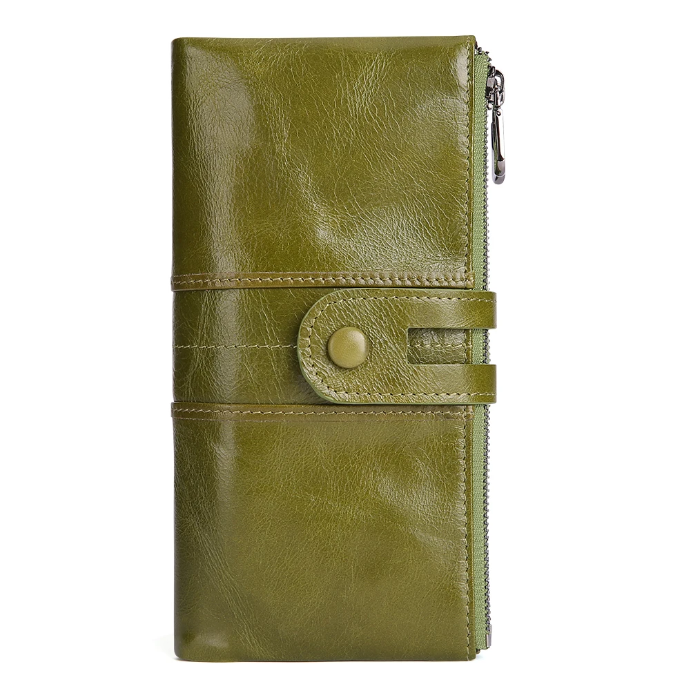 Retro leather ladies coin purse Korean fashion cell phone bags head layer cowhide rfid long wallet large capacity multi-color