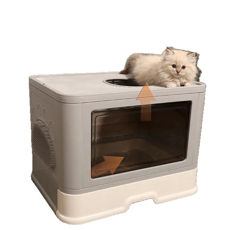 Caja de arena plegable para gatos cerrada: antioleores y antisalpicaduras - imagen 2