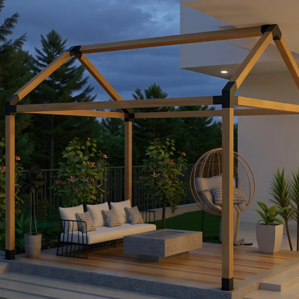 

Woodworks DIY Post Base Kit with 3-Way Brackets Pergola Bracket Kit Includes Screws for Pergolas Gardens and Metal Gazebo Kits