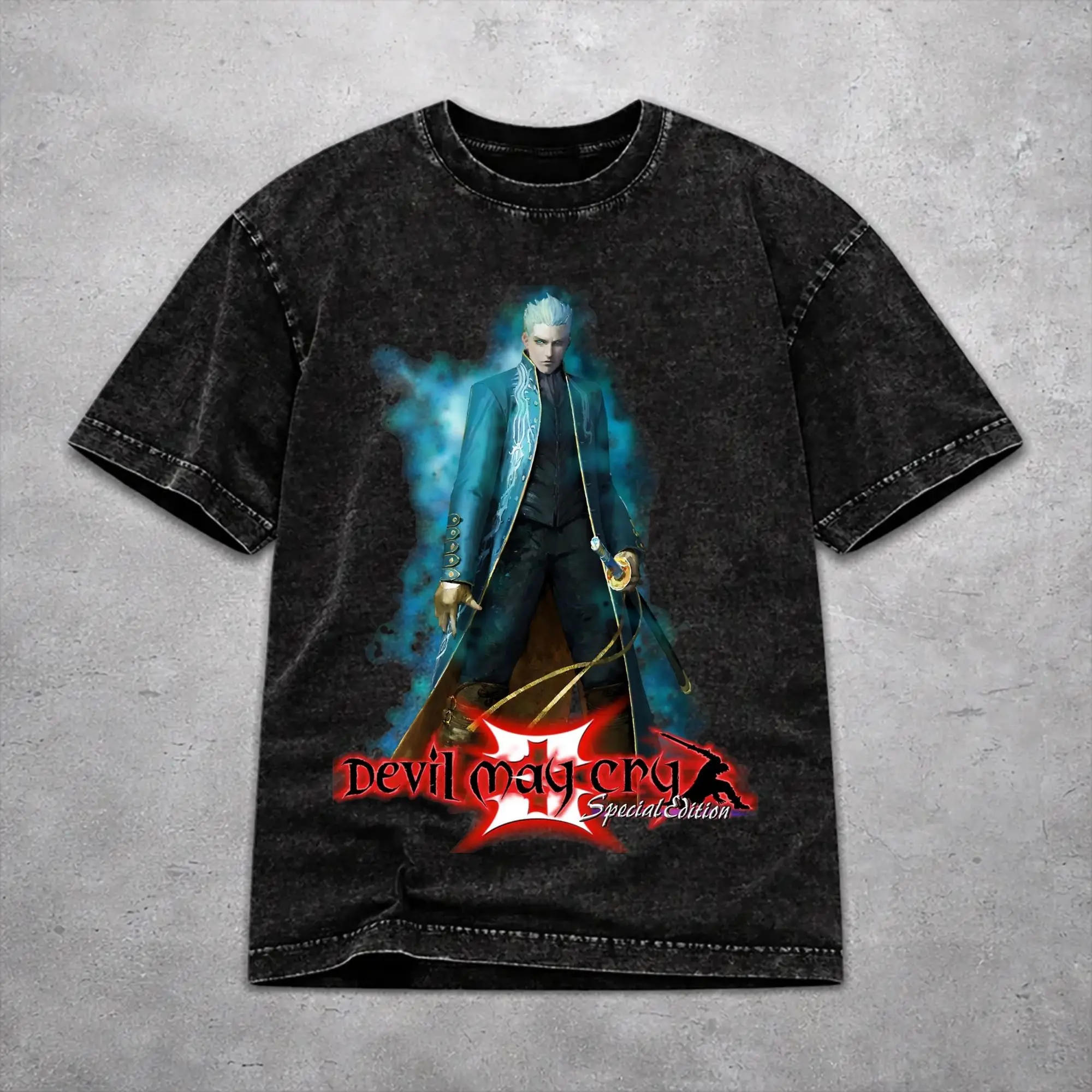 Fashion Men Women Devils May-Cry 3 Tee Shirt Washed Style  T Shirts Tops