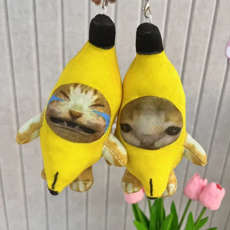 

2023 Crying Banana Cat Plush Pendant Cute Banana Cat Doll With Sound Toy Keychain Car Bag Funny Pendant Keyring Gifts New