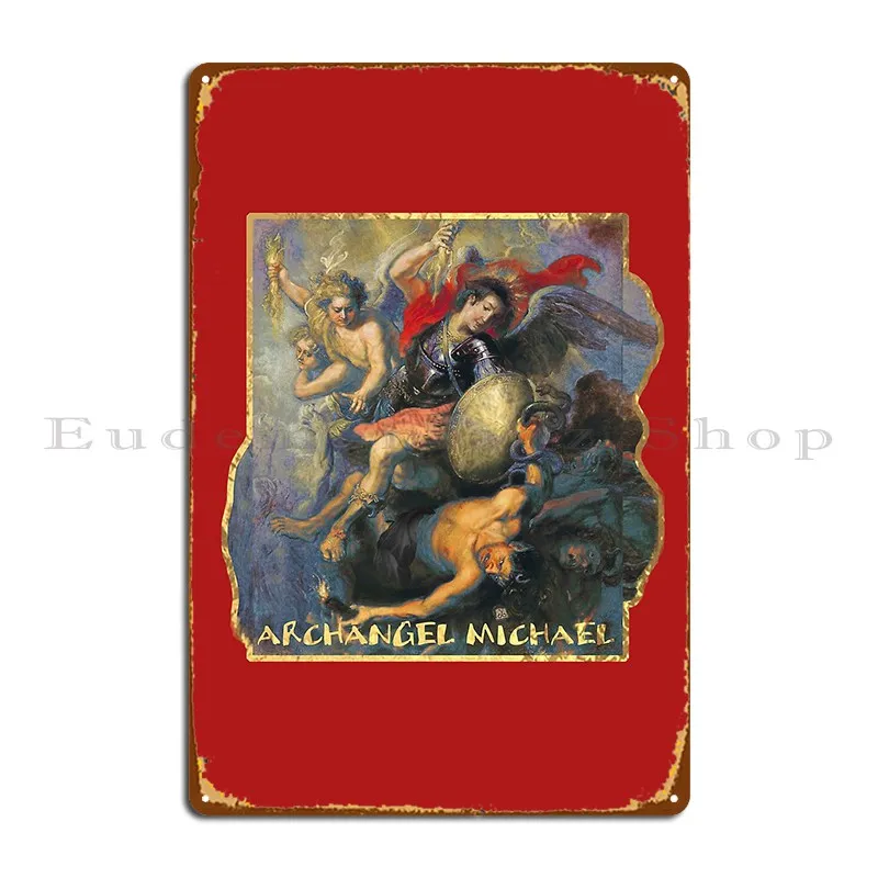 Archangel Michael Defeating Demons Metal Signs Wall Cave Pub Custom Plates Pub Tin Sign Poster