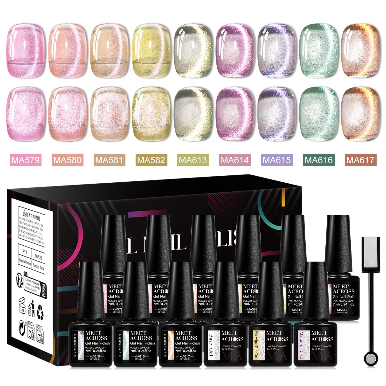 12 stücke Farbige Licht Katze Magnetische Gel Nagellack Set Gelee Glitter Semi Permanent Soak Off UV Gel Lack Basis top Mantel Set DIY