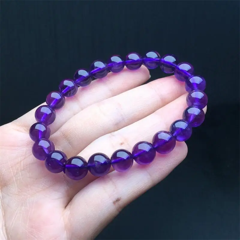 9MM Natural Amethyst Bracelet Gemstone Round Bead Fashion Crystal Healing For Women Jewelry Wrist Gift 1PCS