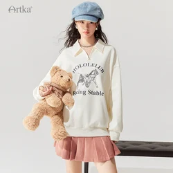 ARTKA 2023 Autumn New Fashion Casual Polo Collar Pullover Sweatshirts Long Sleeve Loose Printed Sweatshirt Female VA92331Q