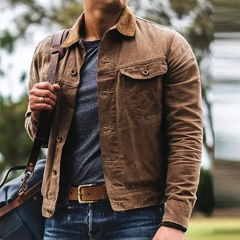Mens 2026 Autumn Retro Jacket Canvas Cotton Khaki Military Uniform Light Casual Work Safari Style Coats Male Clothing Jacket