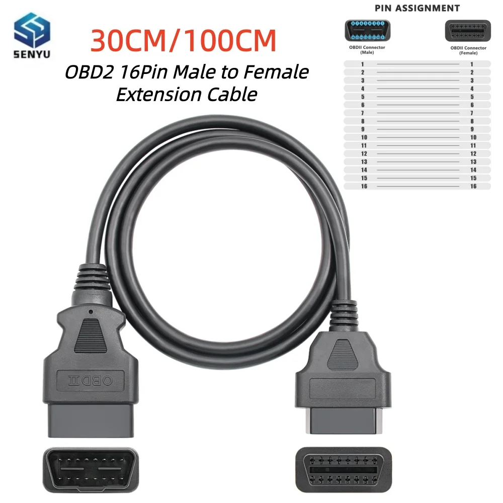30CM/100CM Universal Car OBD 2 Extension Cable OBD2 16Pin Male to Female For All OBDII Code Scanners ELM327 Diagnostic Tools