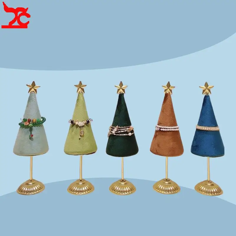 Colorful Christmas Tree Shaped Jewelry Display Prop Top with Stars Bracelet Storage Holder for Exhibitor Counter Window Showcase