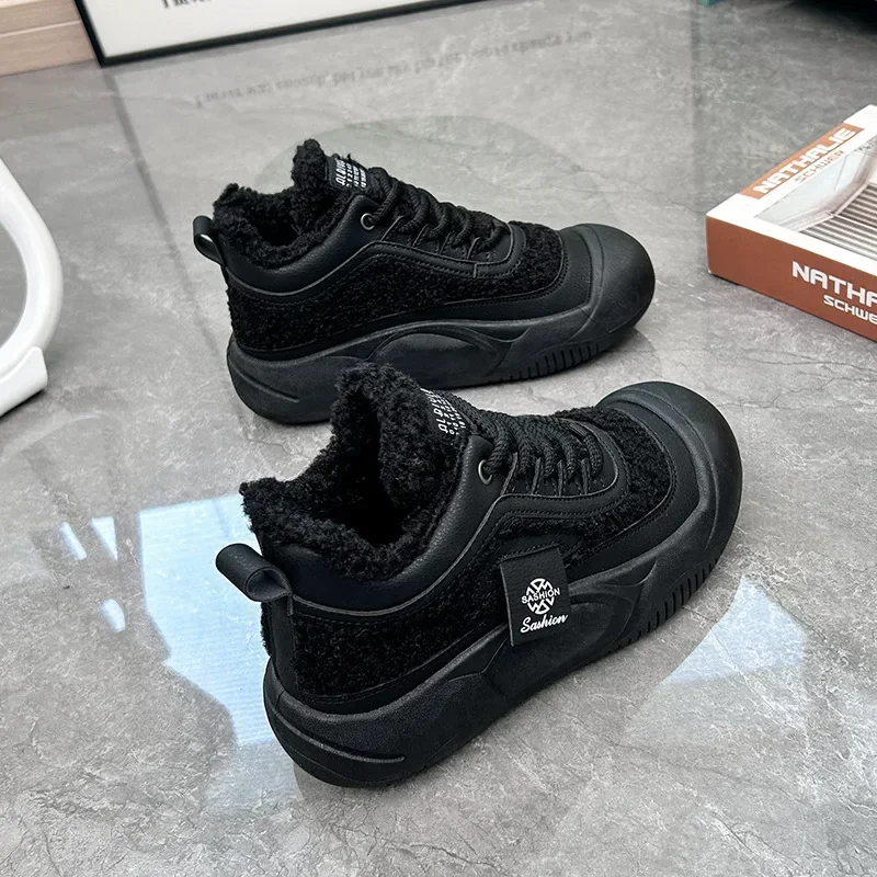 Hot Sales Women 2023 Winter New Padded High-top Shoe Students Thick Bottom Casual Sneakers 2024 Chunky Lamb's Wool Cotton Shoes