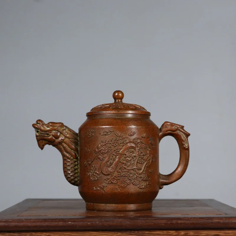 Su Gong Brass Dragon Phoenix Teapot Ornament, Retro New Chinese Style, Decorative Gift for Study Room, Office, and Display S